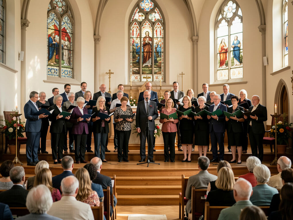Audience seats filling up before an evening choir concert.